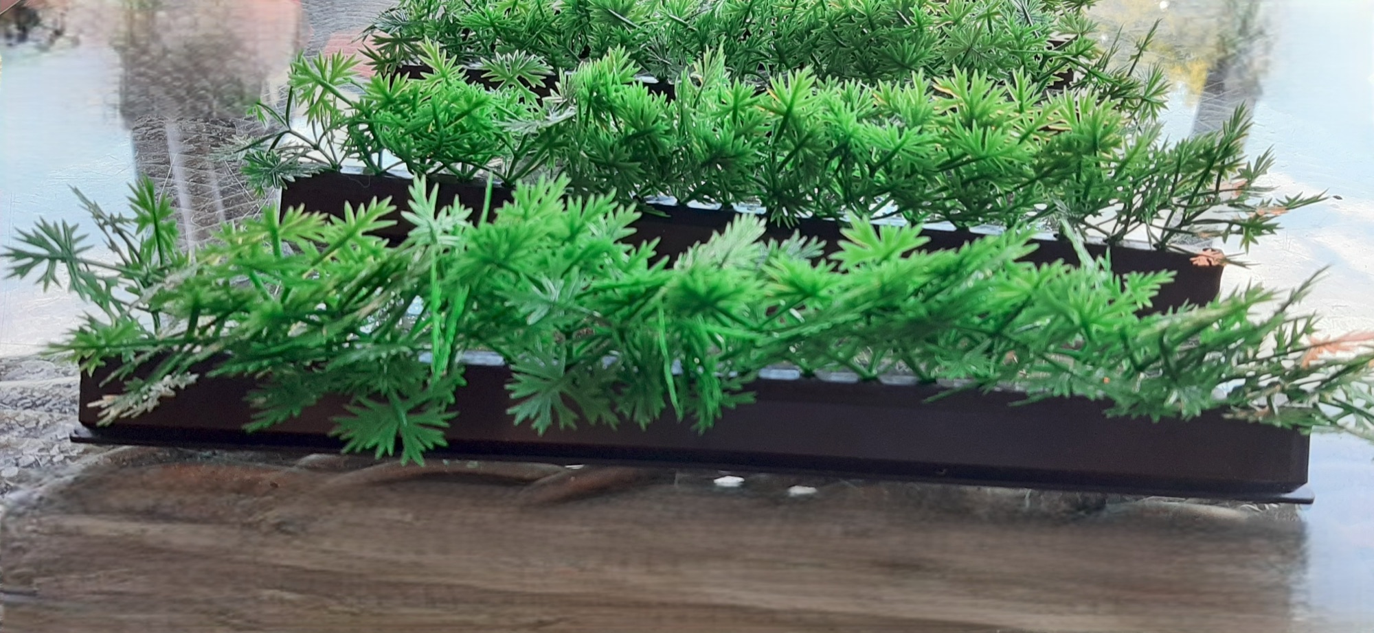 Decostrips groen naast elkaar geplaatst op de rand van een koelvitrine